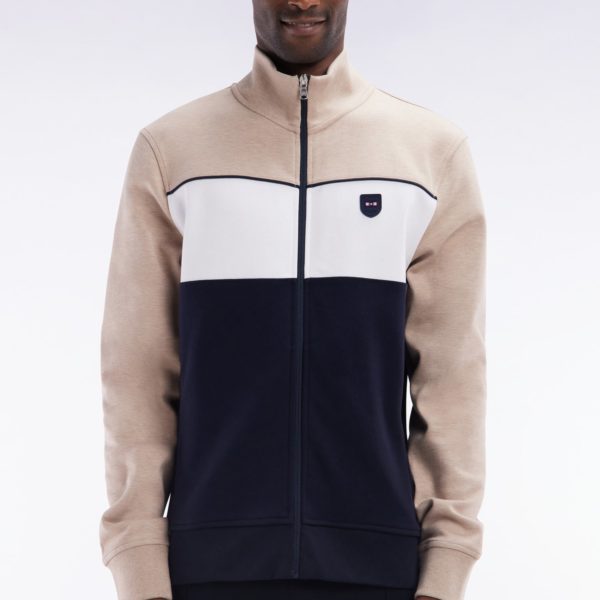 Sweatshirt Zippé En Coton Interlock Beige Coupe Droite Eden Park