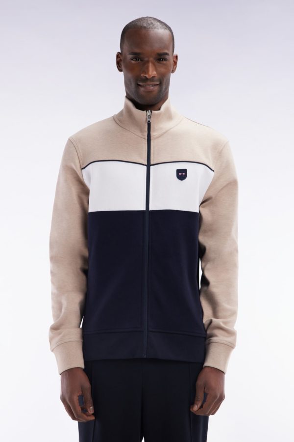 Sweatshirt Zippé En Coton Interlock Beige Coupe Droite Eden Park
