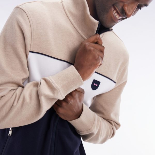 Sweatshirt Zippé En Coton Interlock Beige Coupe Droite Eden Park