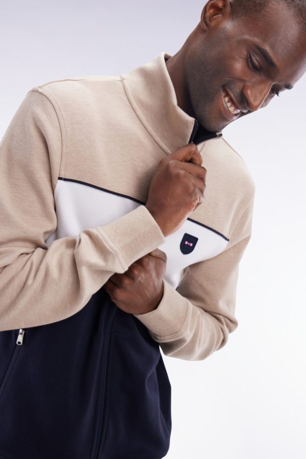 Sweatshirt Zippé En Coton Interlock Beige Coupe Droite Eden Park – Image 2