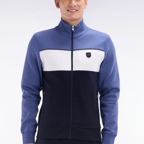 Sweatshirt Zippé En Coton Interlock Bleu Foncé Coupe Droite Eden Park