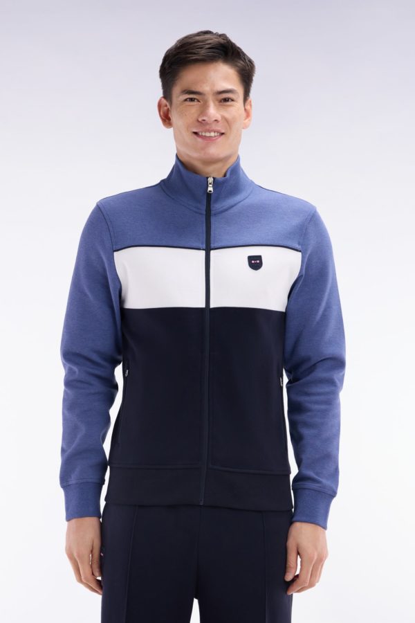 Sweatshirt Zippé En Coton Interlock Bleu Foncé Coupe Droite Eden Park