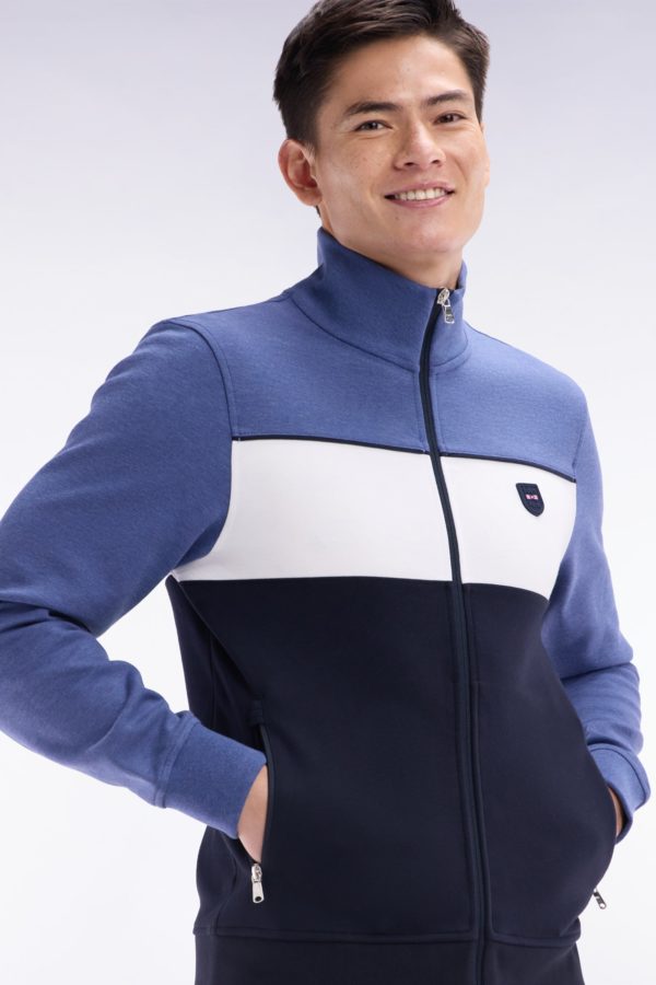 Sweatshirt Zippé En Coton Interlock Bleu Foncé Coupe Droite Eden Park – Image 2
