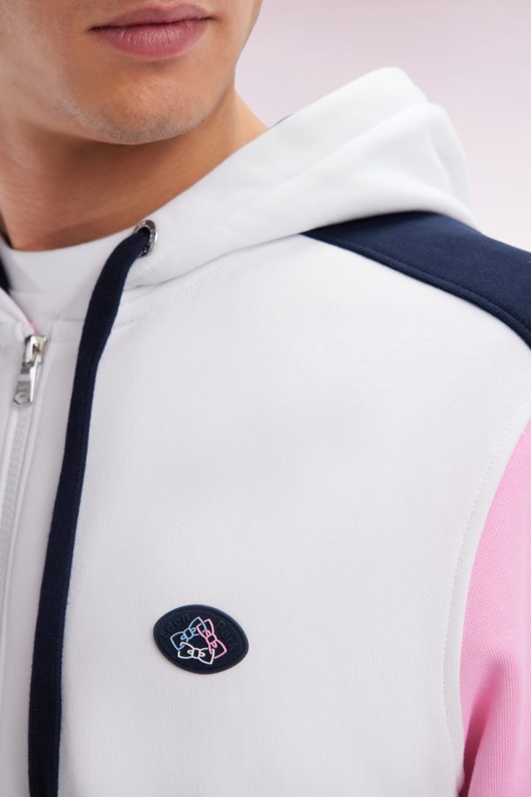 Sweatshirt Zippé En Molleton Coton Colorblock Blanc Coupe Droite Eden Park – Image 4