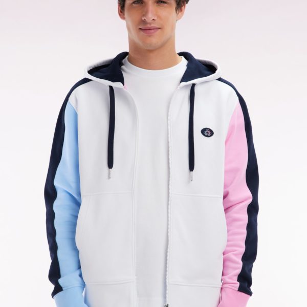Sweatshirt Zippé En Molleton Coton Colorblock Blanc Coupe Droite Eden Park