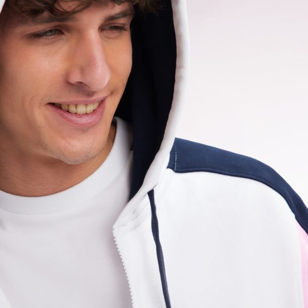 Sweatshirt Zippé En Molleton Coton Colorblock Blanc Coupe Droite Eden Park