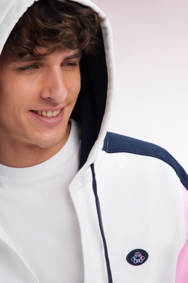 Sweatshirt Zippé En Molleton Coton Colorblock Blanc Coupe Droite Eden Park – Image 2