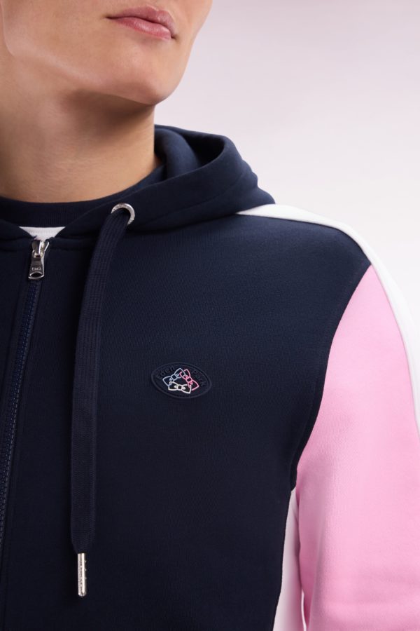 Sweatshirt Zippé En Molleton Coton Colorblock Marine Coupe Droite Eden Park – Image 4