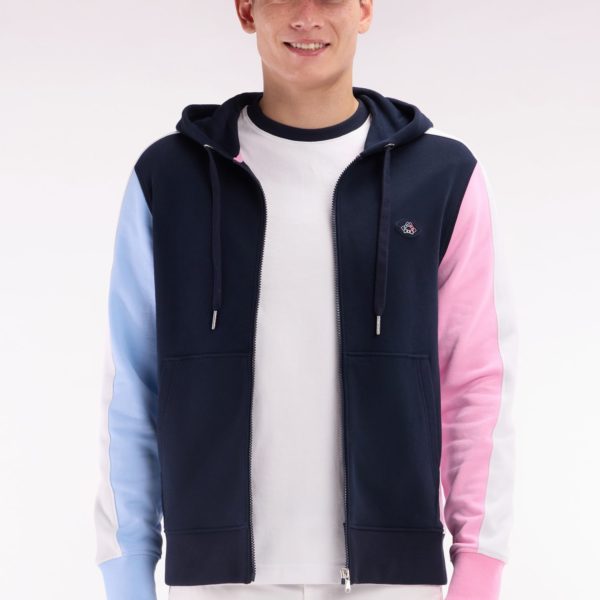 Sweatshirt Zippé En Molleton Coton Colorblock Marine Coupe Droite Eden Park