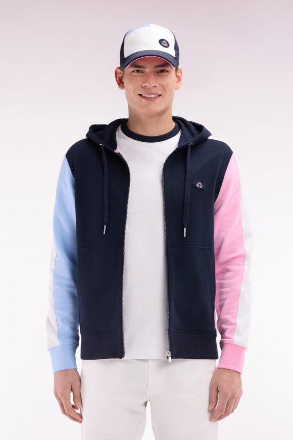 Sweatshirt Zippé En Molleton Coton Colorblock Marine Coupe Droite Eden Park
