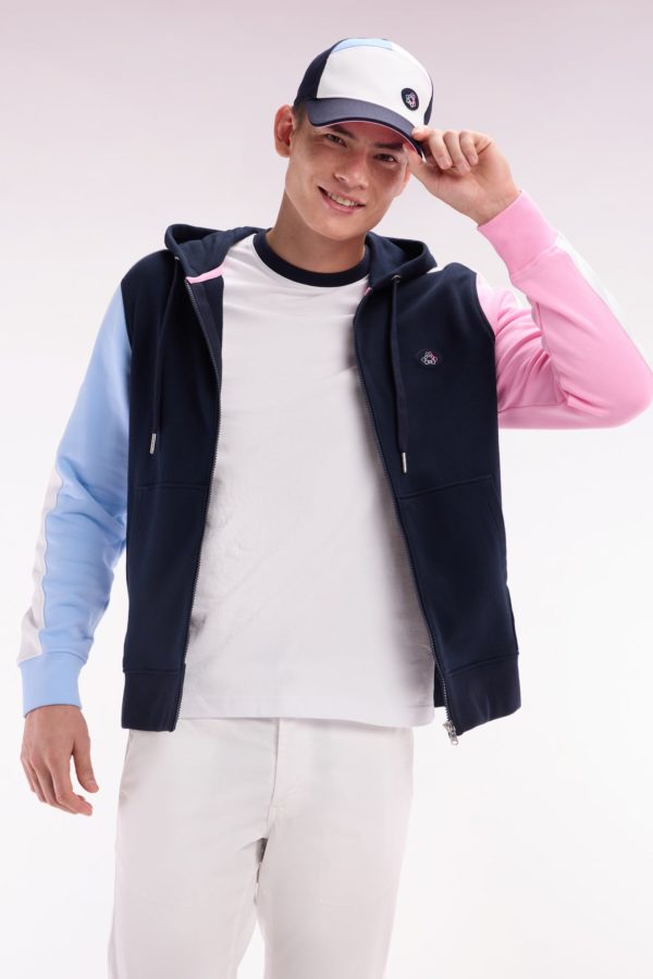 Sweatshirt Zippé En Molleton Coton Colorblock Marine Coupe Droite Eden Park – Image 2