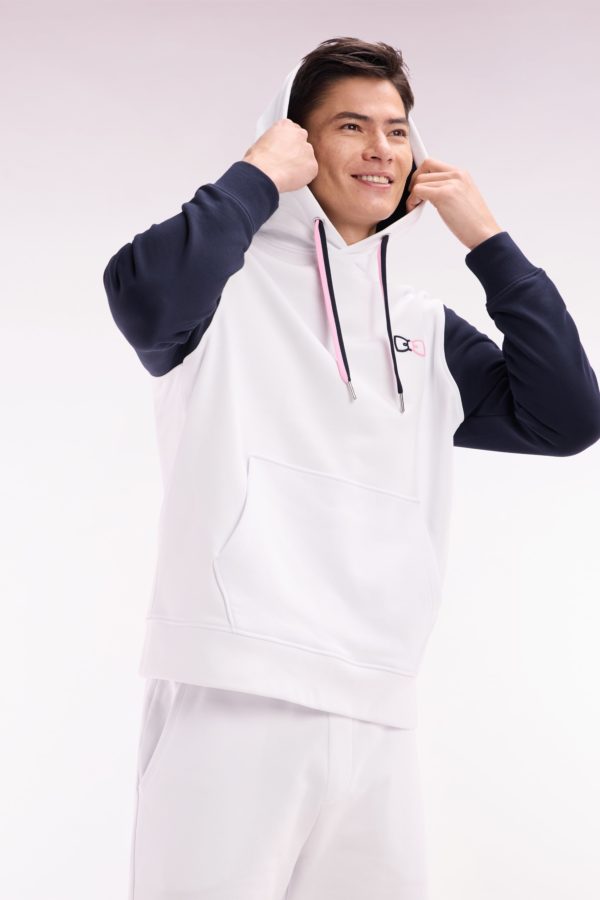 Sweatshirt À Capuche En Coton Blanc Coupe Décontractée Broderie Dos Bicolore Eden Park – Image 2