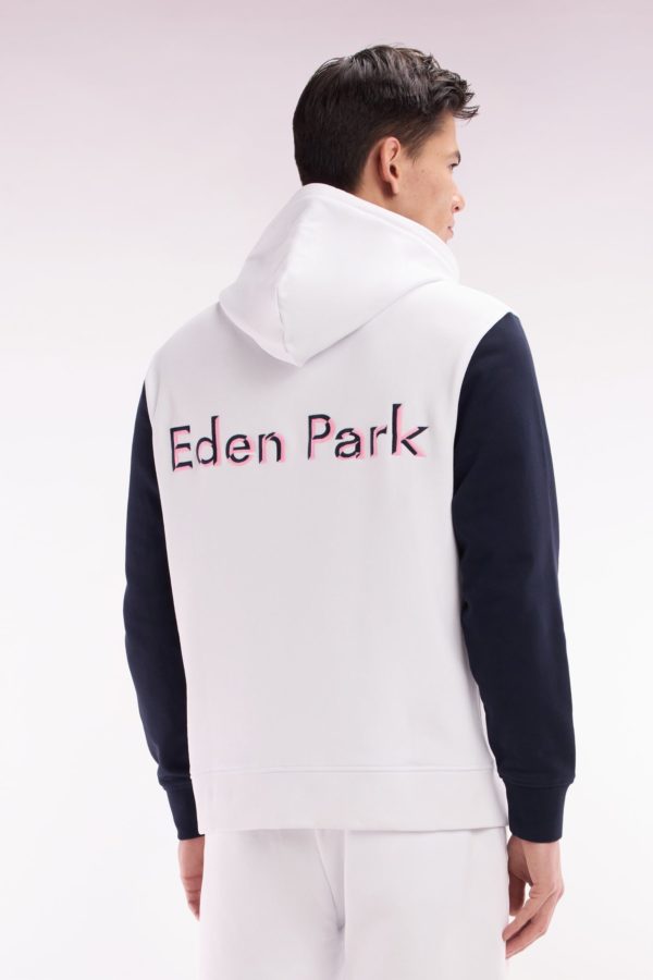 Sweatshirt À Capuche En Coton Blanc Coupe Décontractée Broderie Dos Bicolore Eden Park – Image 3