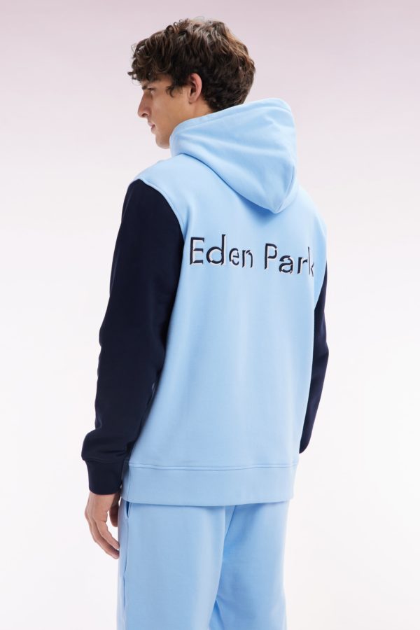Sweatshirt À Capuche En Coton Marine Coupe Décontractée Broderie Dos Bicolore Eden Park – Image 3