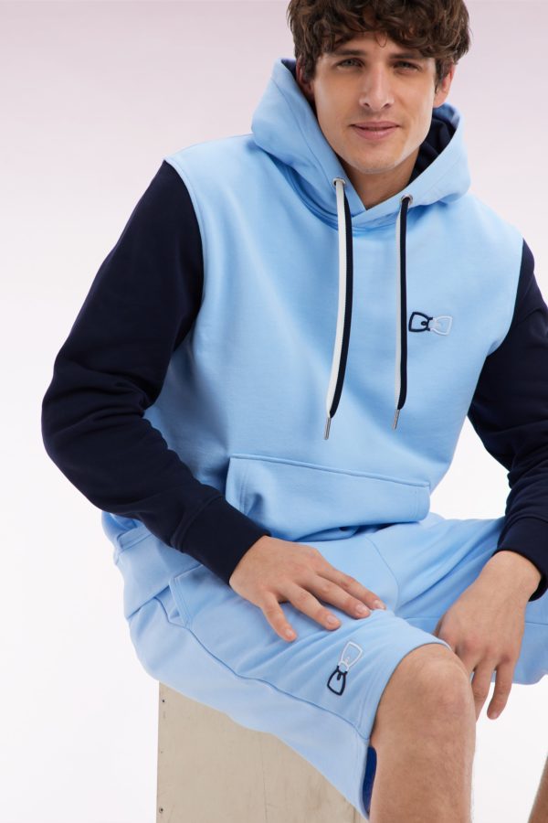 Sweatshirt À Capuche En Coton Marine Coupe Décontractée Broderie Dos Bicolore Eden Park – Image 2