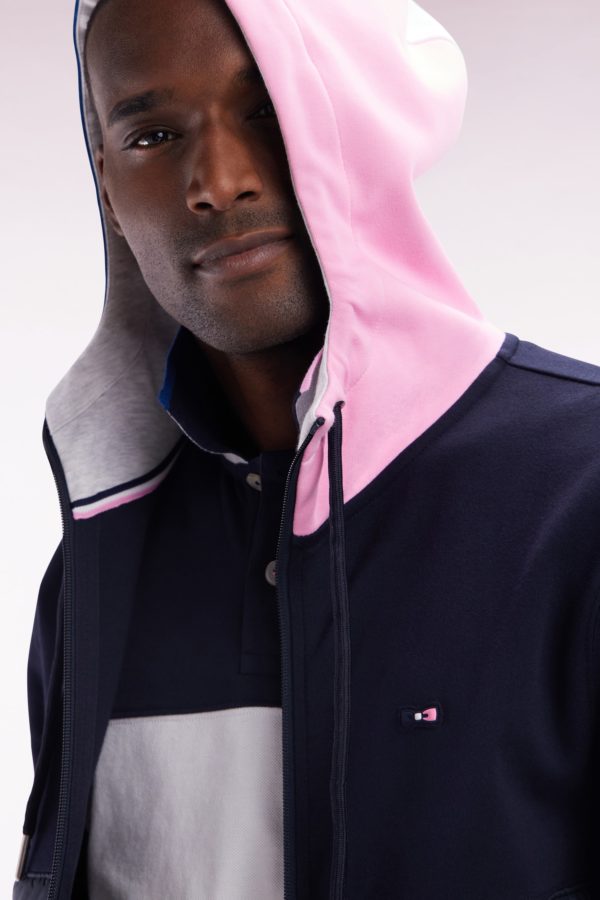 Sweatshirt Zippé Bimatière En Molleton Coton Marine À Parmenture Matelassée Coupe Droite Eden Park – Image 4