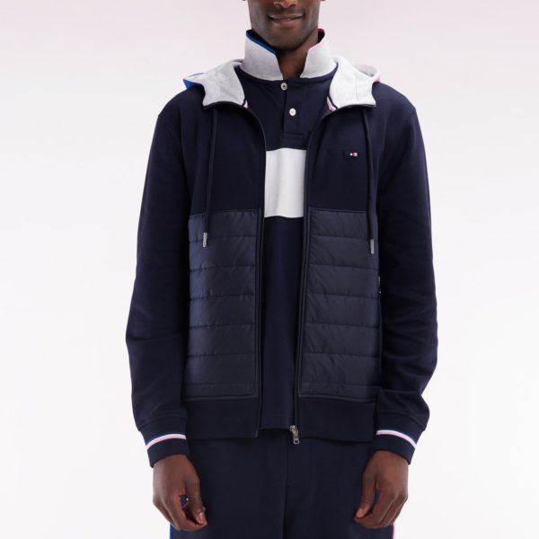 Sweatshirt Zippé Bimatière En Molleton Coton Marine À Parmenture Matelassée Coupe Droite Eden Park