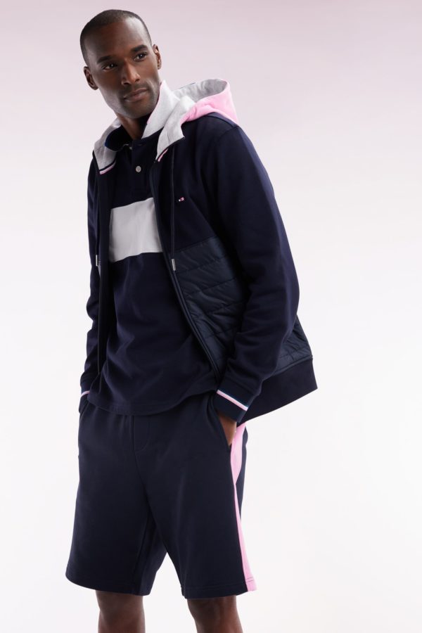 Sweatshirt Zippé Bimatière En Molleton Coton Marine À Parmenture Matelassée Coupe Droite Eden Park – Image 2