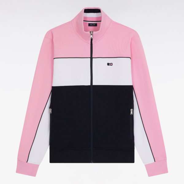 Sweatshirt Zippé En Molleton Coton Stretch Tricolore Rose Coupe Droite Eden Park