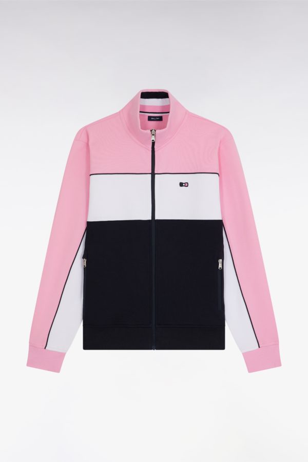 Sweatshirt Zippé En Molleton Coton Stretch Tricolore Rose Coupe Droite Eden Park