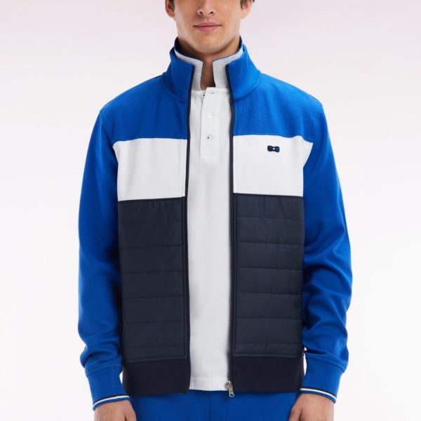 Sweatshirt Zippé Bimatière En Molleton Coton Stretch Marine Parmenture Matelassée Coupe Droite Eden Park
