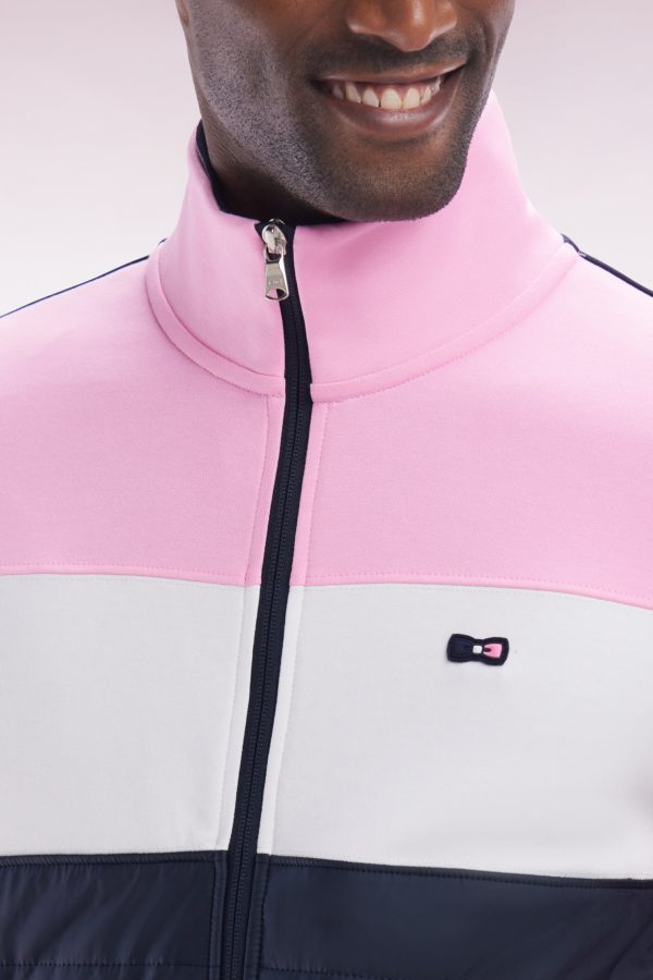 Sweatshirt Zippé Bimatière En Molleton Coton Stretch Rose Parmenture Matelassée Coupe Droite Eden Park – Image 4