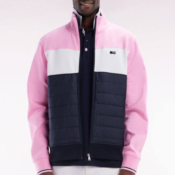 Sweatshirt Zippé Bimatière En Molleton Coton Stretch Rose Parmenture Matelassée Coupe Droite Eden Park