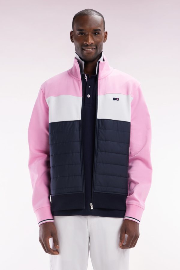 Sweatshirt Zippé Bimatière En Molleton Coton Stretch Rose Parmenture Matelassée Coupe Droite Eden Park