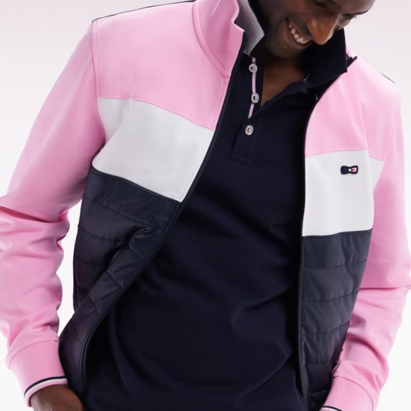 Sweatshirt Zippé Bimatière En Molleton Coton Stretch Rose Parmenture Matelassée Coupe Droite Eden Park