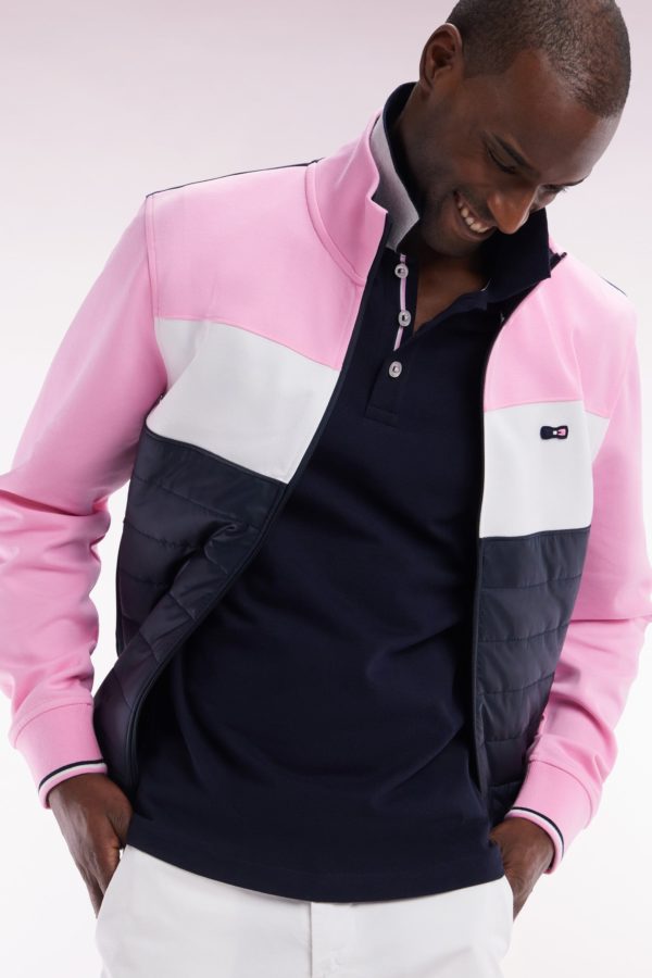 Sweatshirt Zippé Bimatière En Molleton Coton Stretch Rose Parmenture Matelassée Coupe Droite Eden Park – Image 2