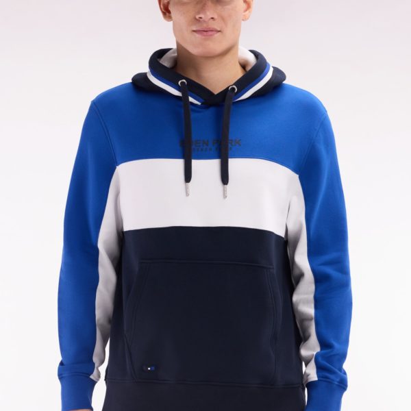 Sweatshirt À Capuche En Molleton Coton Tricolore Bleu Coupe Décontractée Eden Park