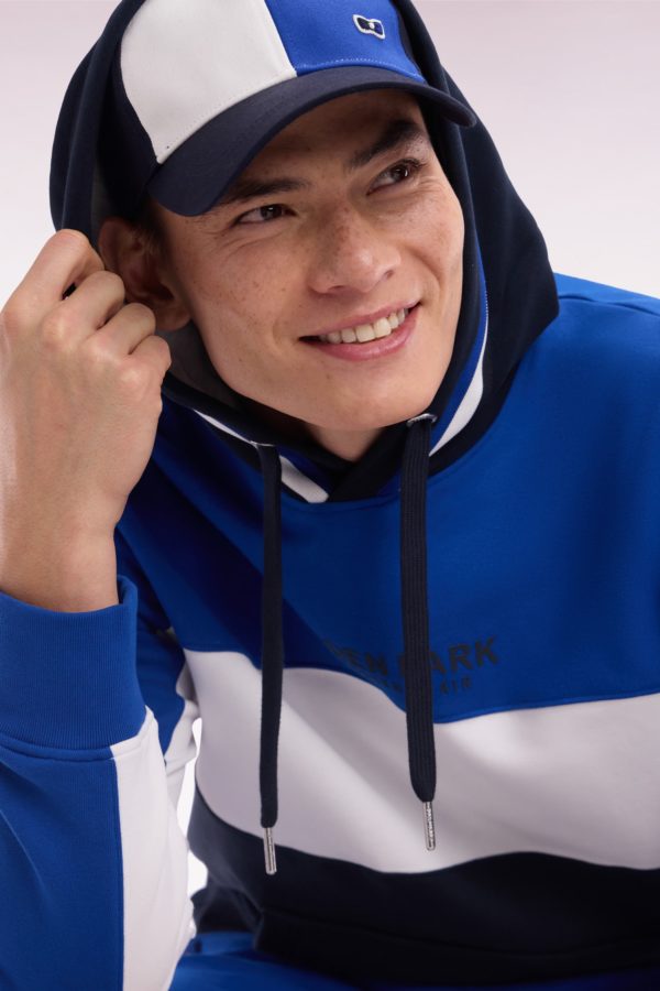 Sweatshirt À Capuche En Molleton Coton Tricolore Bleu Coupe Décontractée Eden Park – Image 2