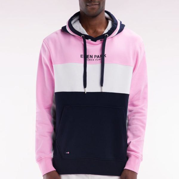 Sweatshirt À Capuche En Molleton Coton Tricolore Rose Coupe Décontractée Eden Park