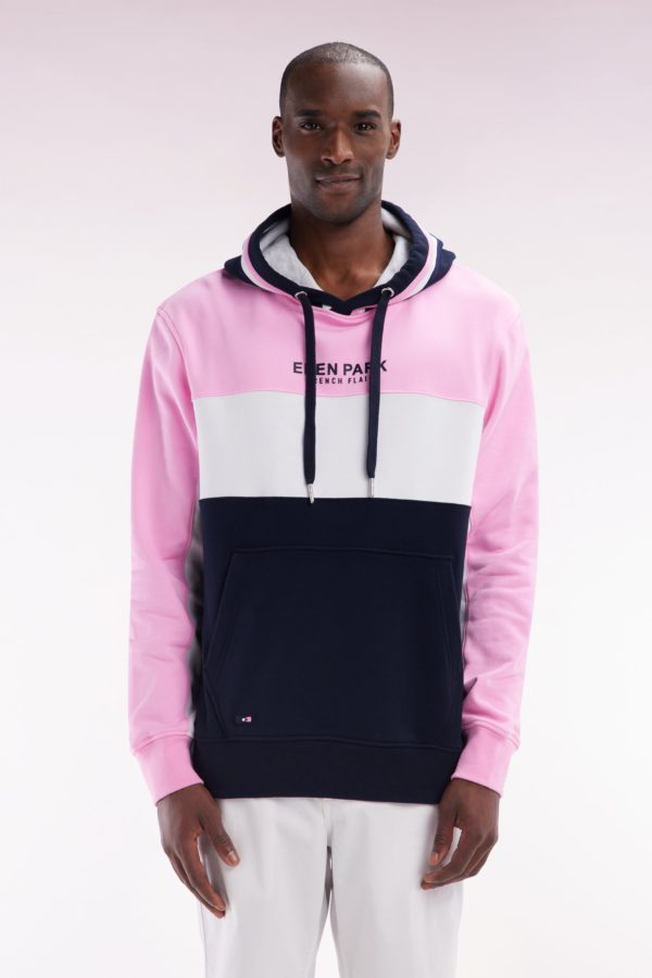 Sweatshirt À Capuche En Molleton Coton Tricolore Rose Coupe Décontractée Eden Park