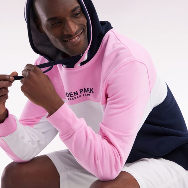 Sweatshirt À Capuche En Molleton Coton Tricolore Rose Coupe Décontractée Eden Park