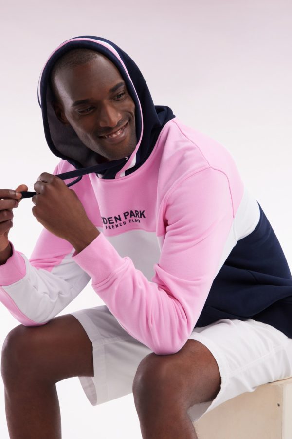 Sweatshirt À Capuche En Molleton Coton Tricolore Rose Coupe Décontractée Eden Park – Image 2