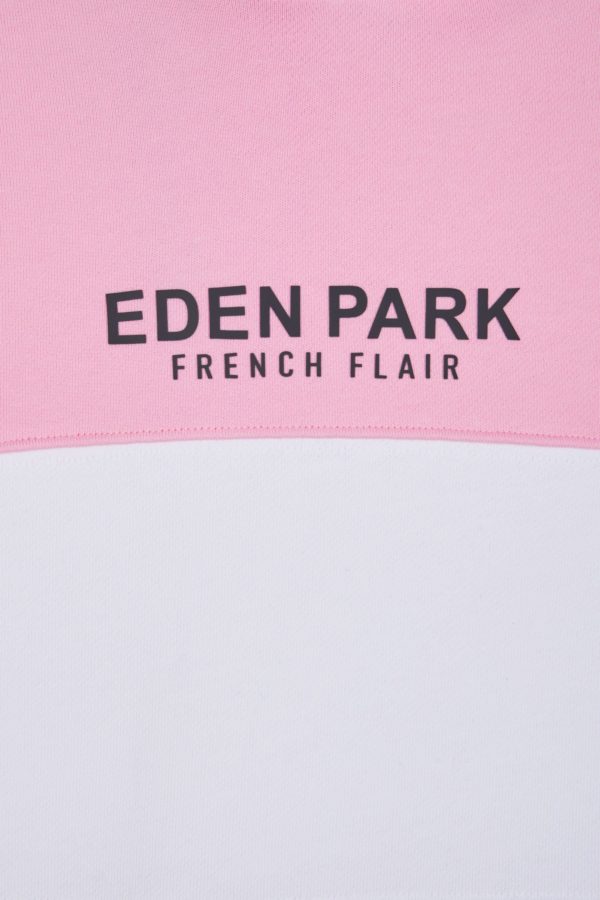 Sweatshirt À Capuche En Molleton Coton Tricolore Rose Coupe Décontractée Eden Park – Image 5
