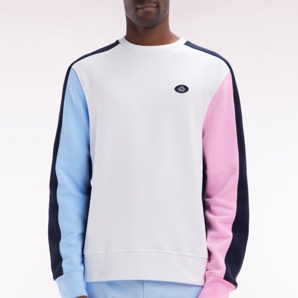 Sweatshirt Tricolore En Molleton Coton Blanc Coupe Droite Eden Park