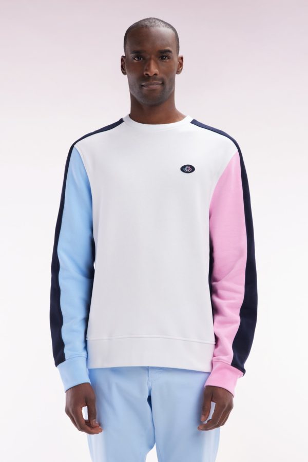 Sweatshirt Tricolore En Molleton Coton Blanc Coupe Droite Eden Park