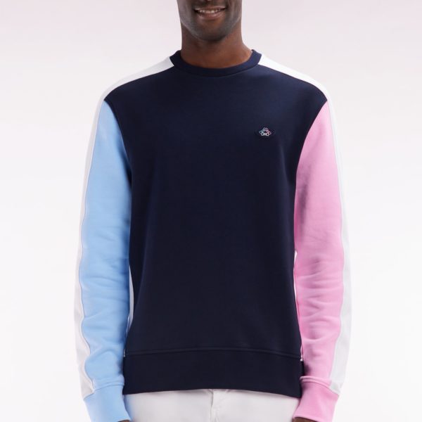 Sweatshirt Tricolore En Molleton Coton Marine Coupe Droite Eden Park