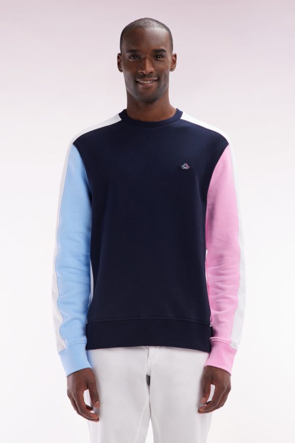 Sweatshirt Tricolore En Molleton Coton Marine Coupe Droite Eden Park