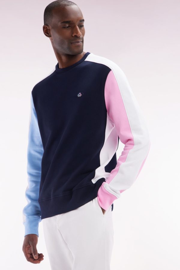 Sweatshirt Tricolore En Molleton Coton Marine Coupe Droite Eden Park – Image 2