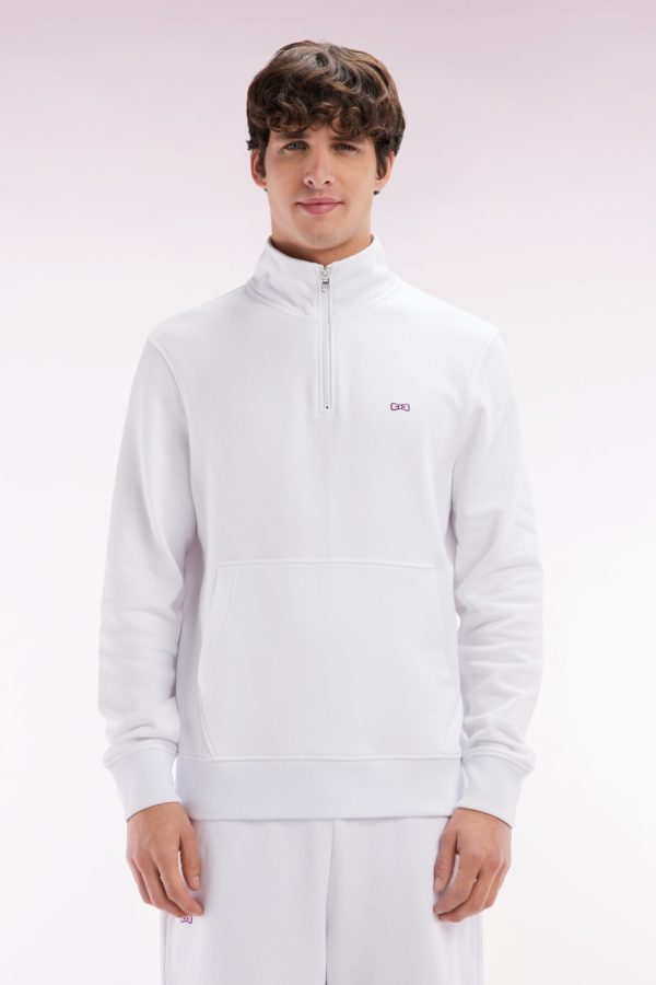 Sweatshirt À Col Zippé En Coton Blanc Coupe Droite Eden Park