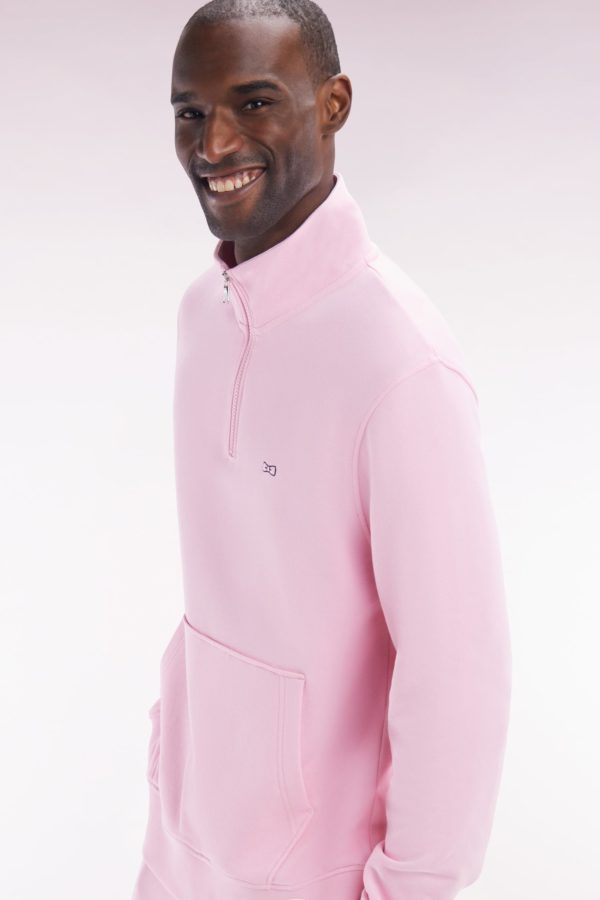 Sweatshirt À Col Zippé En Coton Rose Coupe Droite Eden Park – Image 2