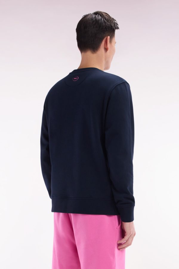 Sweatshirt En Molleton Coton Marine Broderie Palmier Ton Sur Ton Coupe Décontractée Eden Park – Image 3