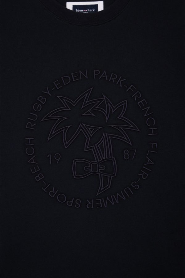 Sweatshirt En Molleton Coton Marine Broderie Palmier Ton Sur Ton Coupe Décontractée Eden Park – Image 5