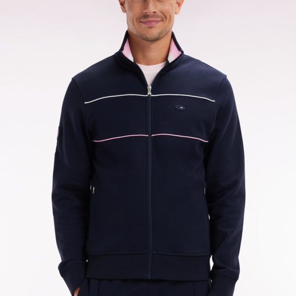 Sweatshirt Zippé En Coton Stretch Marine Passepoil Contrastés Coupe Droite Eden Park