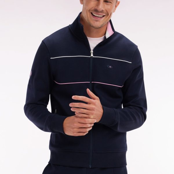 Sweatshirt Zippé En Coton Stretch Marine Passepoil Contrastés Coupe Droite Eden Park