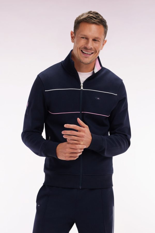 Sweatshirt Zippé En Coton Stretch Marine Passepoil Contrastés Coupe Droite Eden Park – Image 2