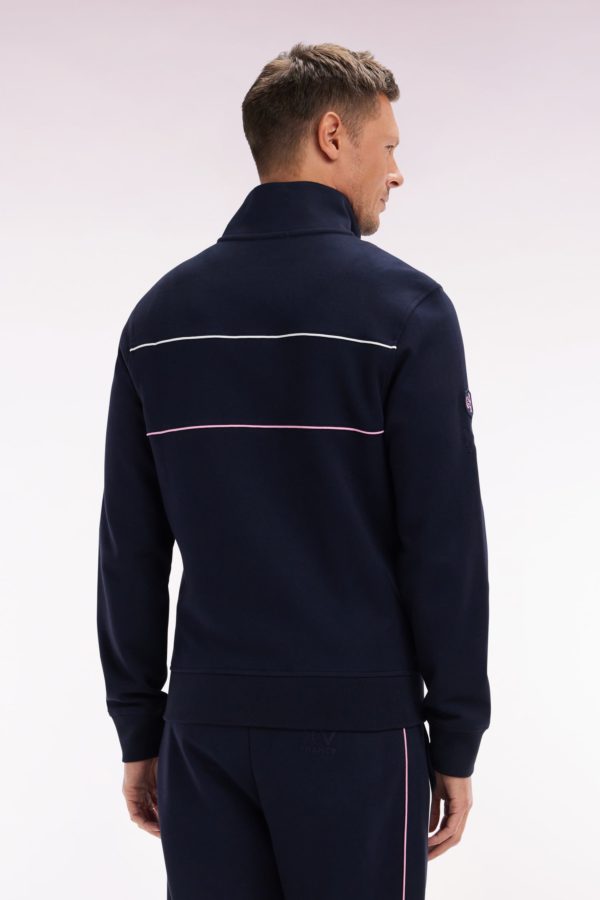 Sweatshirt Zippé En Coton Stretch Marine Passepoil Contrastés Coupe Droite Eden Park – Image 3